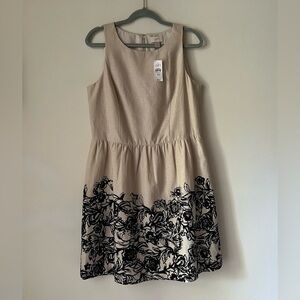 NWT Ann Taylor LOFT Beige & Black Floral Linen Blend Sleeveless Dress Size 10